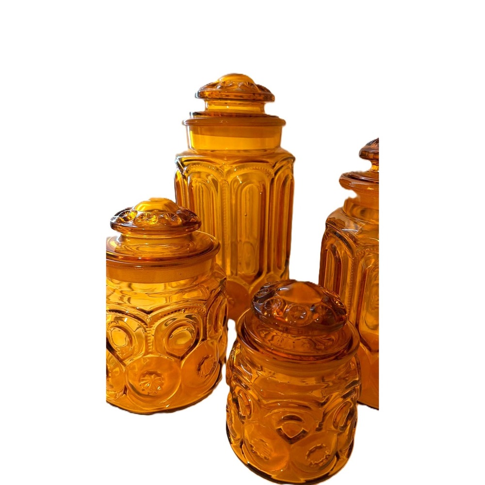 LE Smith Canister Set 4pc Amber Moon and Star Vintage Glass - Picture 12 of 12